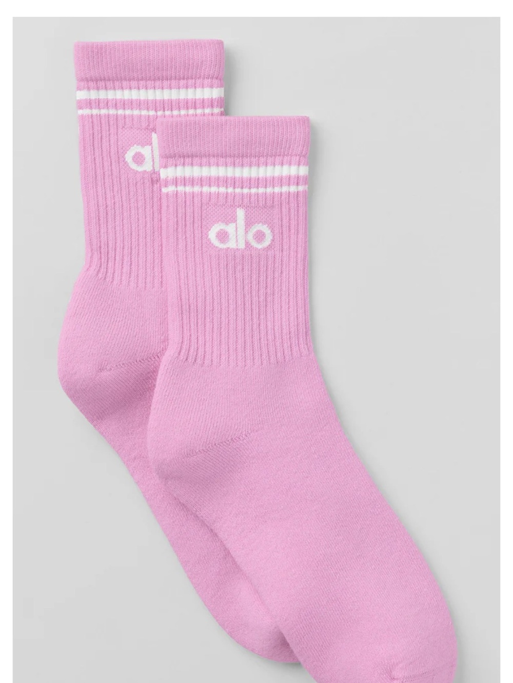 ALO Yoga Pink Crew Socks with White Stripes